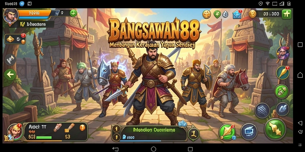 Screenshot gameplay BANGSAWAN88 menampilkan aksi mendebarkan dalam membangun kerajaan.