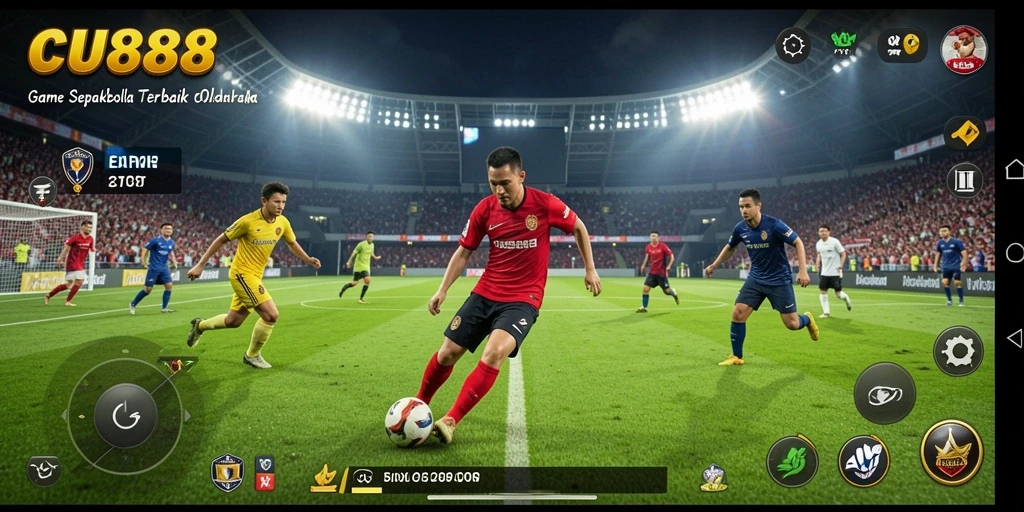 Screenshot CU888 menampilkan gameplay sepakbola yang mendebarkan dan interaktif.