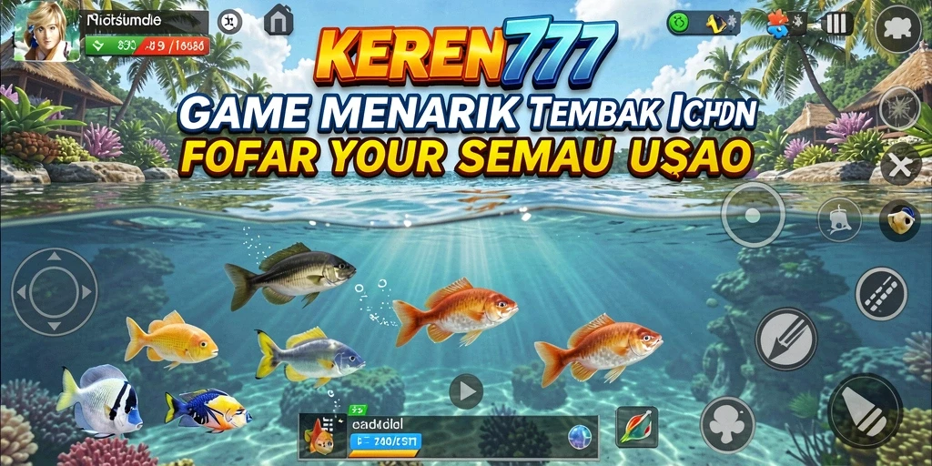 Screenshot utama KEREN777 menunjukkan serunya menembak ikan di dunia bawah laut.
