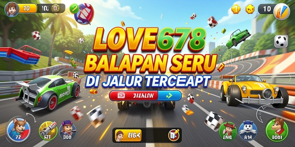Screenshot utama LOVE678 menampilkan aksi balap yang mendebarkan.