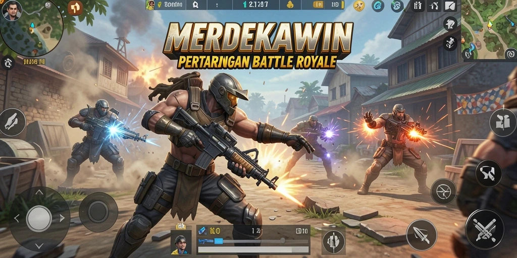 Gameplay intens MERDEKAWIN dengan pertempuran seru antar pemain.
