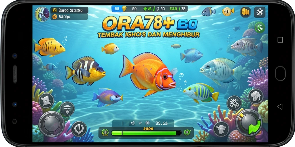 Screenshot gameplay ORA78 yang menunjukkan aksi menembak ikan.