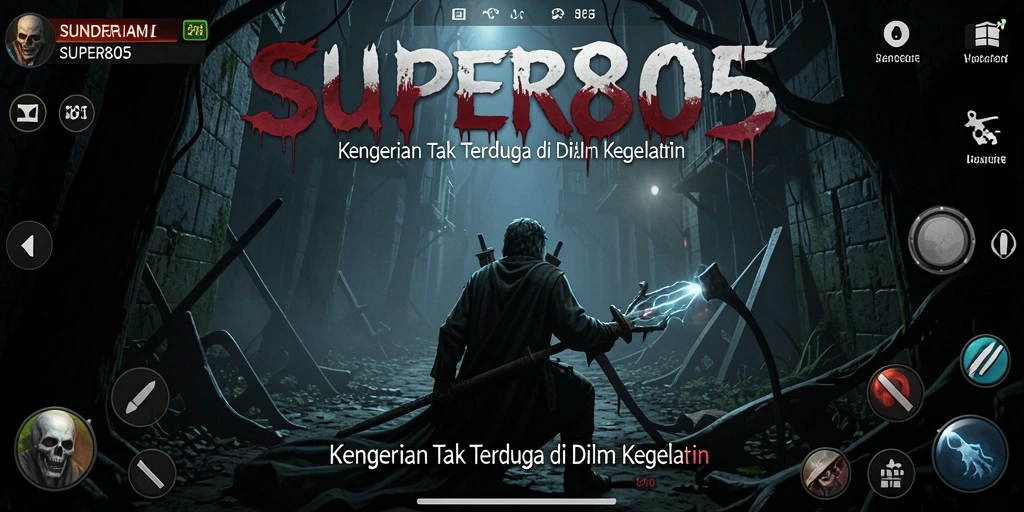 Tangkapan layar utama gameplay <strong>SUPER805</strong> yang menegangkan dan menyeramkan.