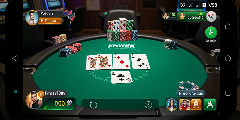 Tampilan gameplay Poker yang menarik dan mendebarkan di V98.